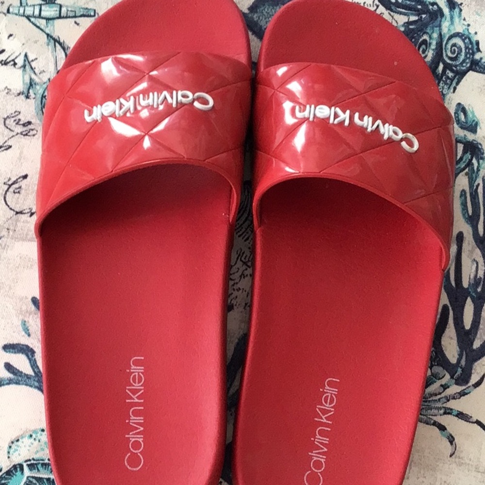 Calvin Klein red slides, size 9M